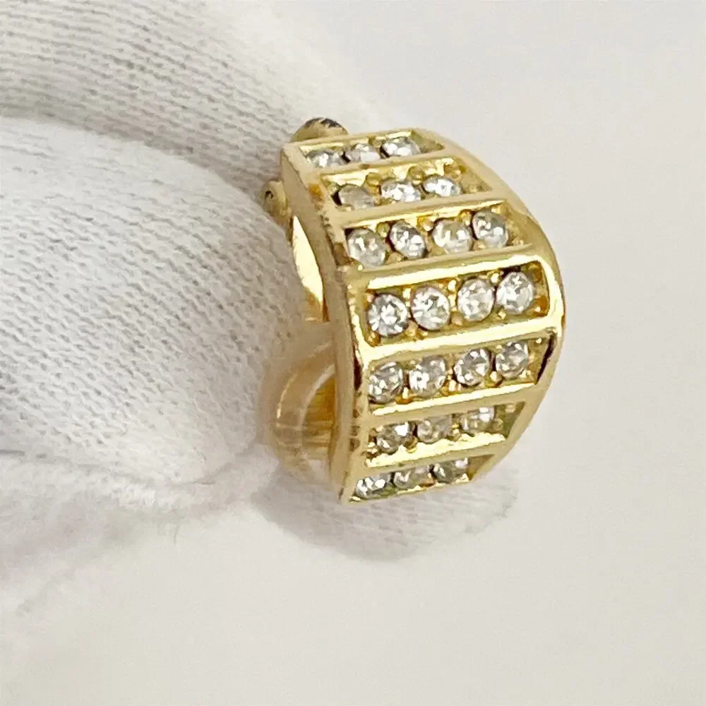 DIOR Vintage 1980s Whole Shining Half Dome Hoop Crystal Clip Earrings